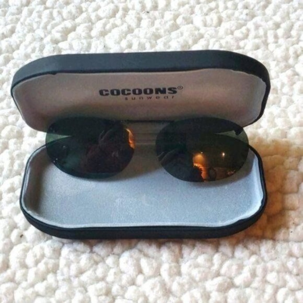 Cocoons Polarized Clip On Sunglasses Rimless Oval Dark Gray Lens with Hard Case